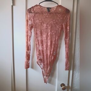 Sheer Lace Bodysuit in Pink